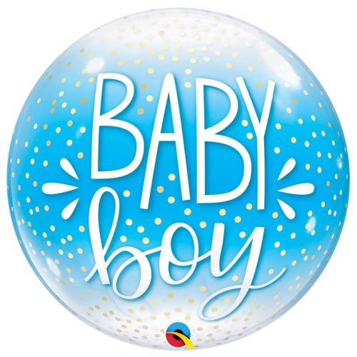 22 inch-es Baby Boy Blue & Confetti Dots Bubble Lufi Babaszületésre