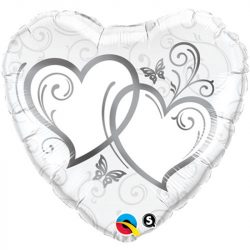   18 inch-es Entwined Hearts Silver Esküvői Szív Fólia Lufi