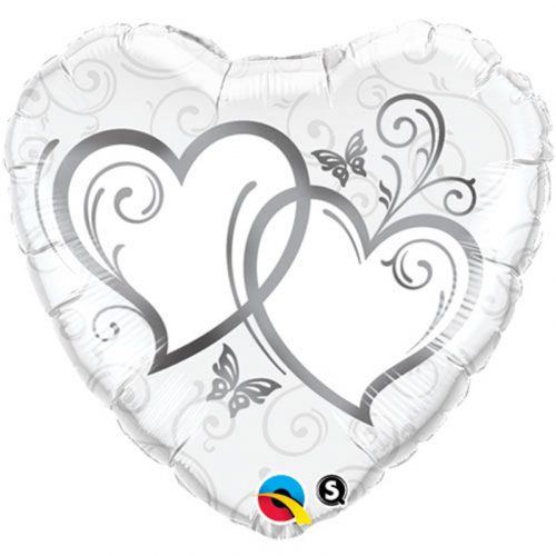 18 inch-es Entwined Hearts Silver Esküvői Szív Fólia Lufi