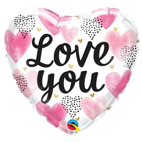 18 inch-es Love You Pink Watercolour Hearts Fólia Lufi Valentin-napra