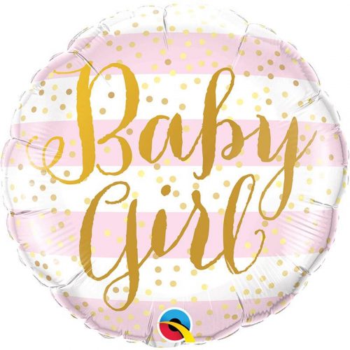 18 inch-es Baby Girl Pink Stripes Fólia Lufi Babaszületésre