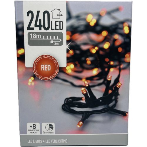 Égő Ledes 240led 18m piros 220V IP 44 8 funkció